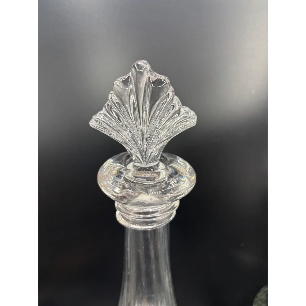 Vintage Glass Liquor Decanter with Fan Shell Stopper Starburst Base 13